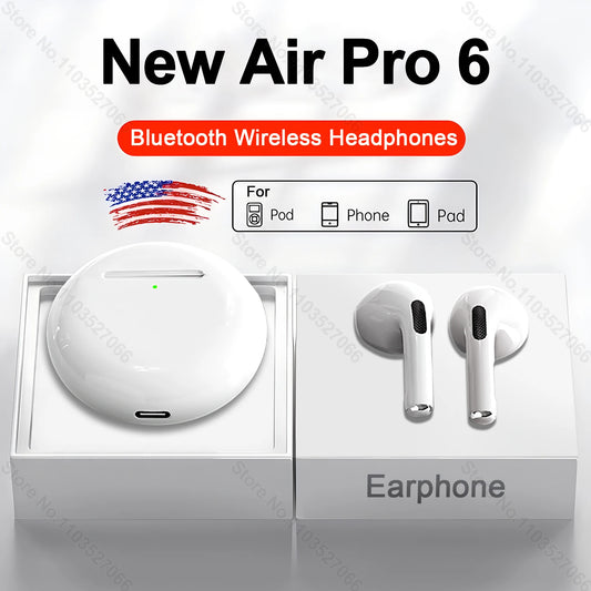 #Original Air Pro 6 TWS Wireless Headphones Bluetooth Earphones For iPhone 15 14 13 12 Pro Max Mini Headset Earbuds Accessories